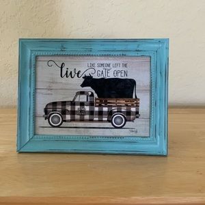 Farmhouse Cow and truck picture 5x7 w/frame